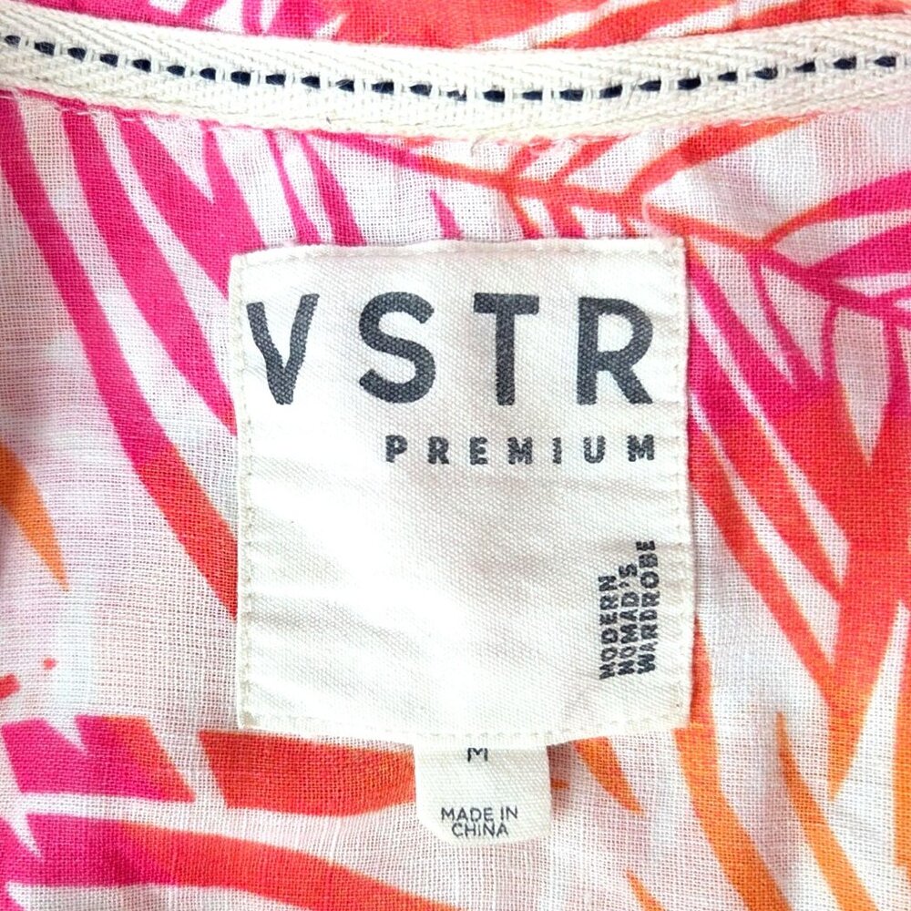 VSTR Pink Orange Tropical Palm Leaf Print Linen Resort Nomad Button Up Shirt M - Picture 6 of 7